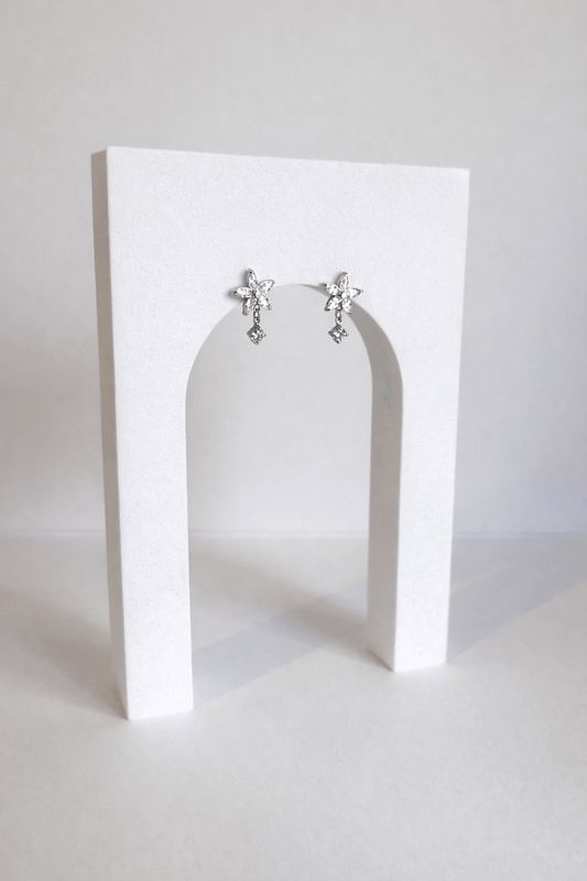 Boucles d'oreilles argent, fleurs et diamants