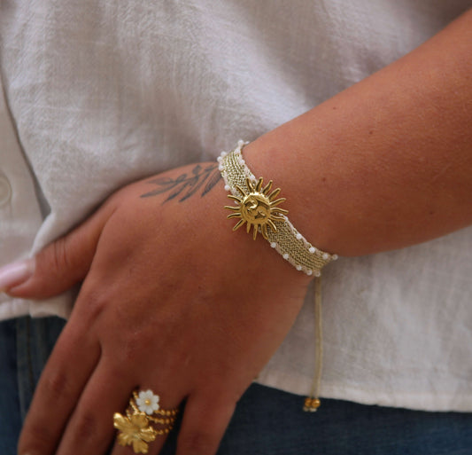 Bracelet Aurelia, tissus + pampille soleil