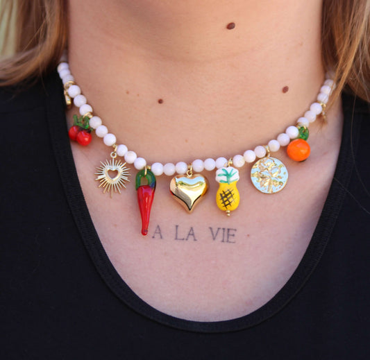 Collier Paloma , perle blanche, papilles, or