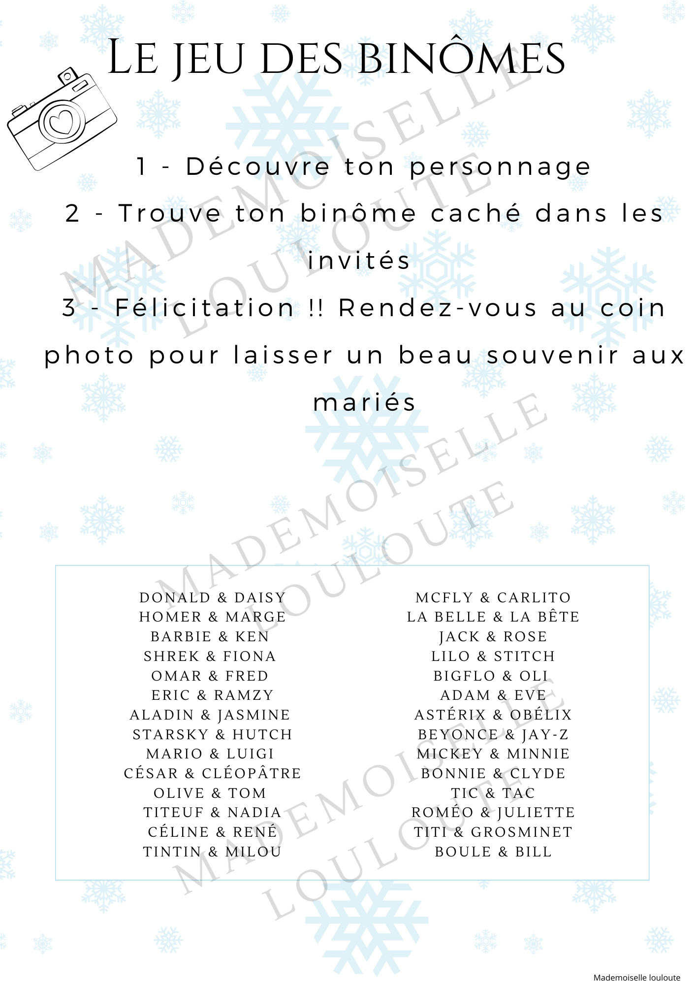 Fichier imprimable - Jeu des binômes (28 binômes) - Mademoiselle Louloute