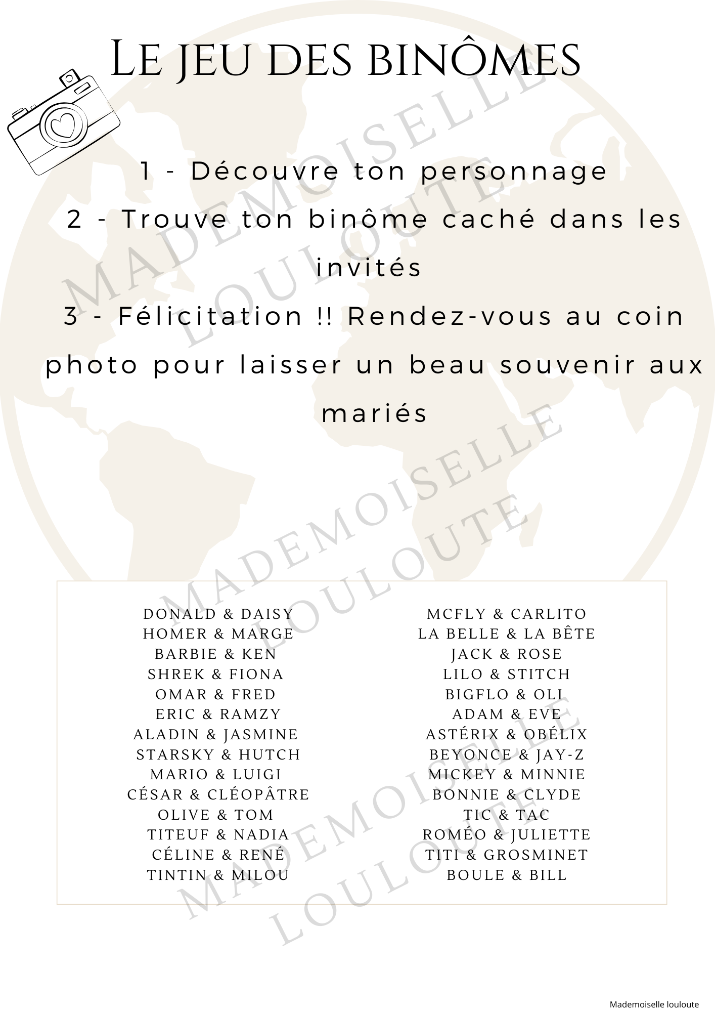 Fichier imprimable - Jeu des binômes (28 binômes) - Mademoiselle Louloute
