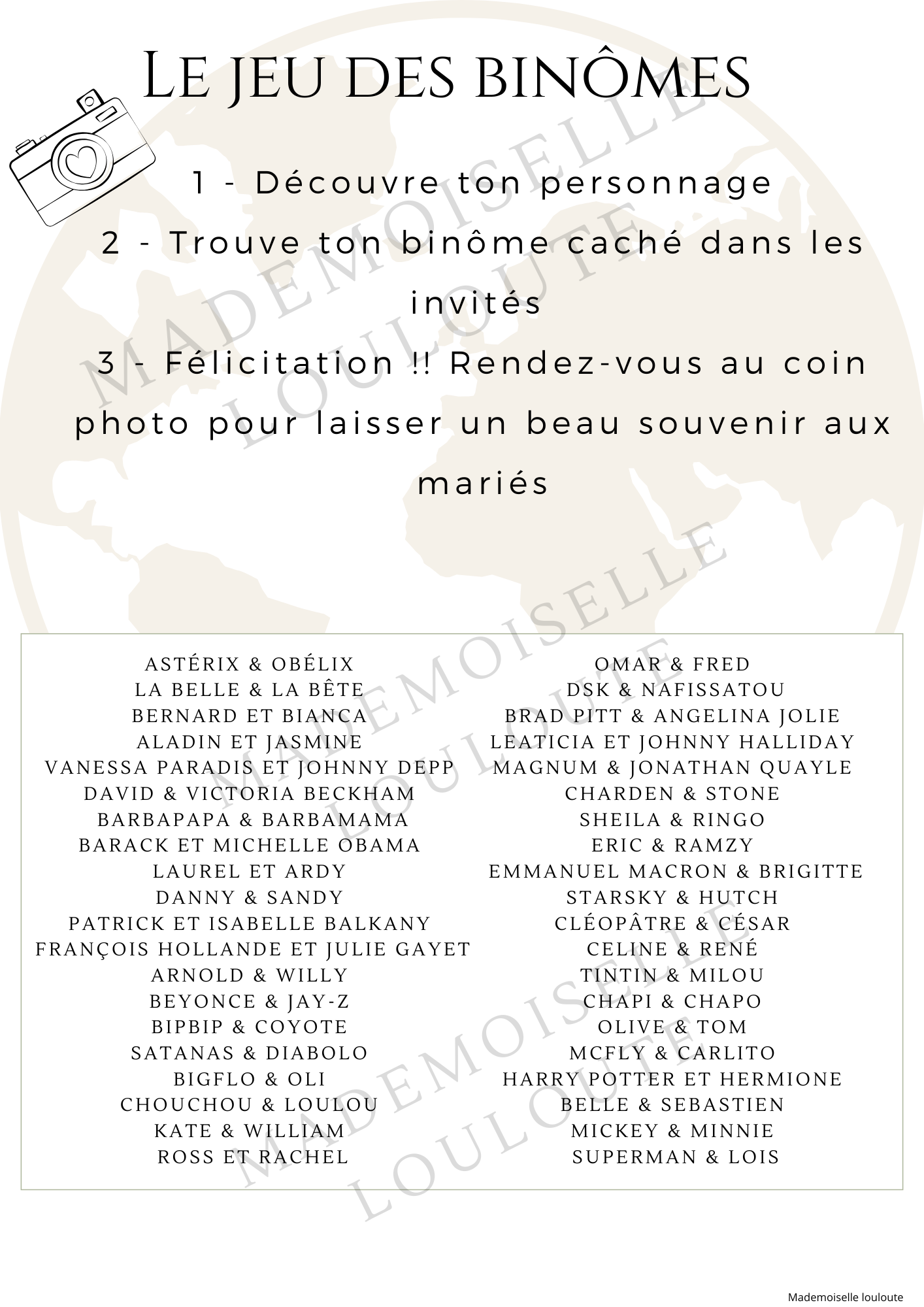 Fichier imprimable - Jeu des binômes (40 binômes) - Mademoiselle Louloute