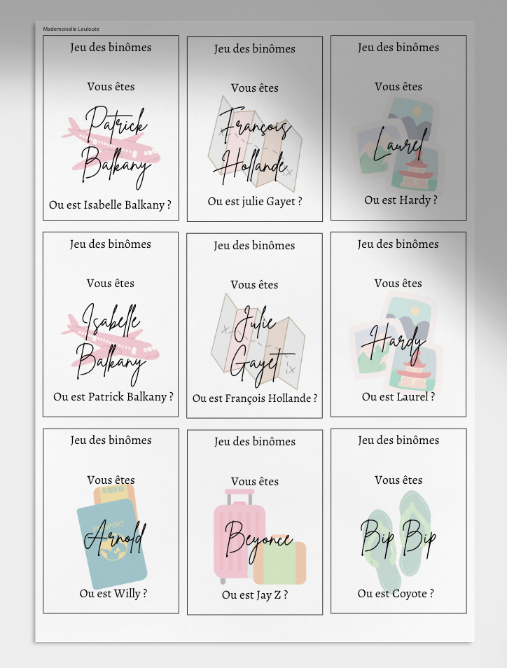 JEU DES BINOMES - VOYAGE