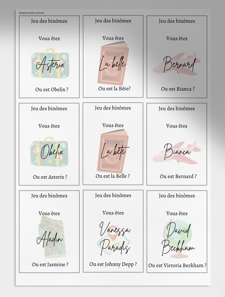 JEU DES BINOMES - VOYAGE