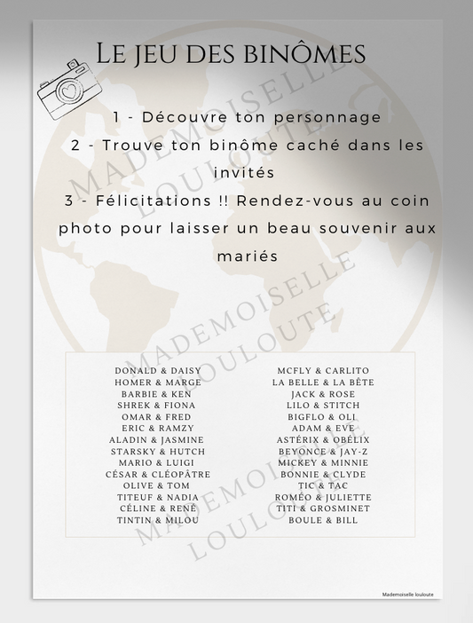 JEU DES BINOMES - VOYAGE