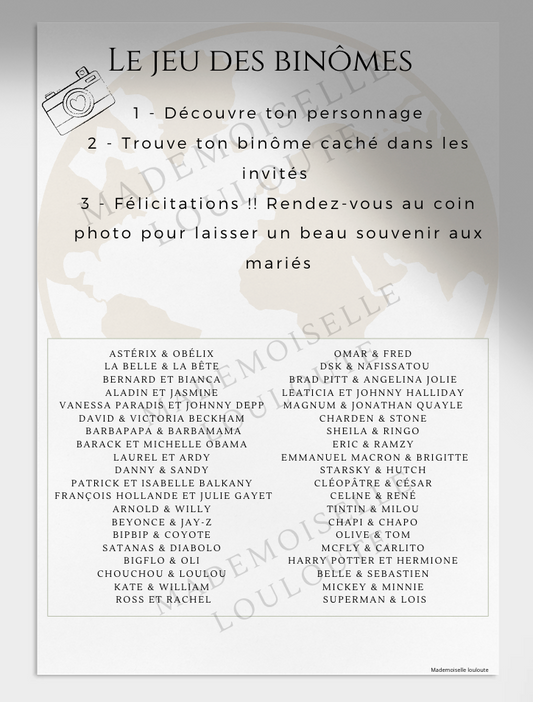 Jeu des binomes - voyage