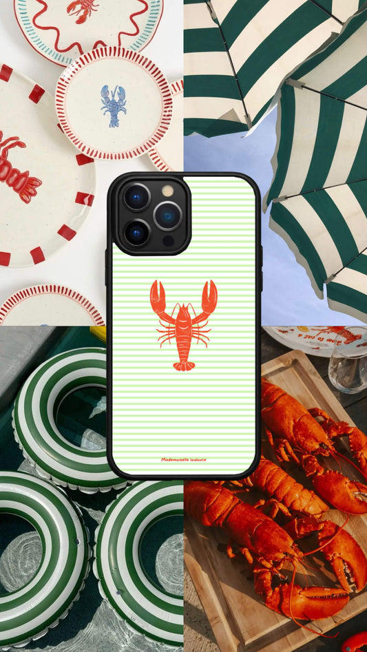 Coque homard rouge, rayé vert