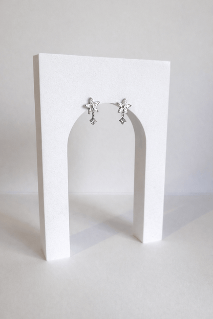 Boucles d'oreilles argent, fleurs et diamants 