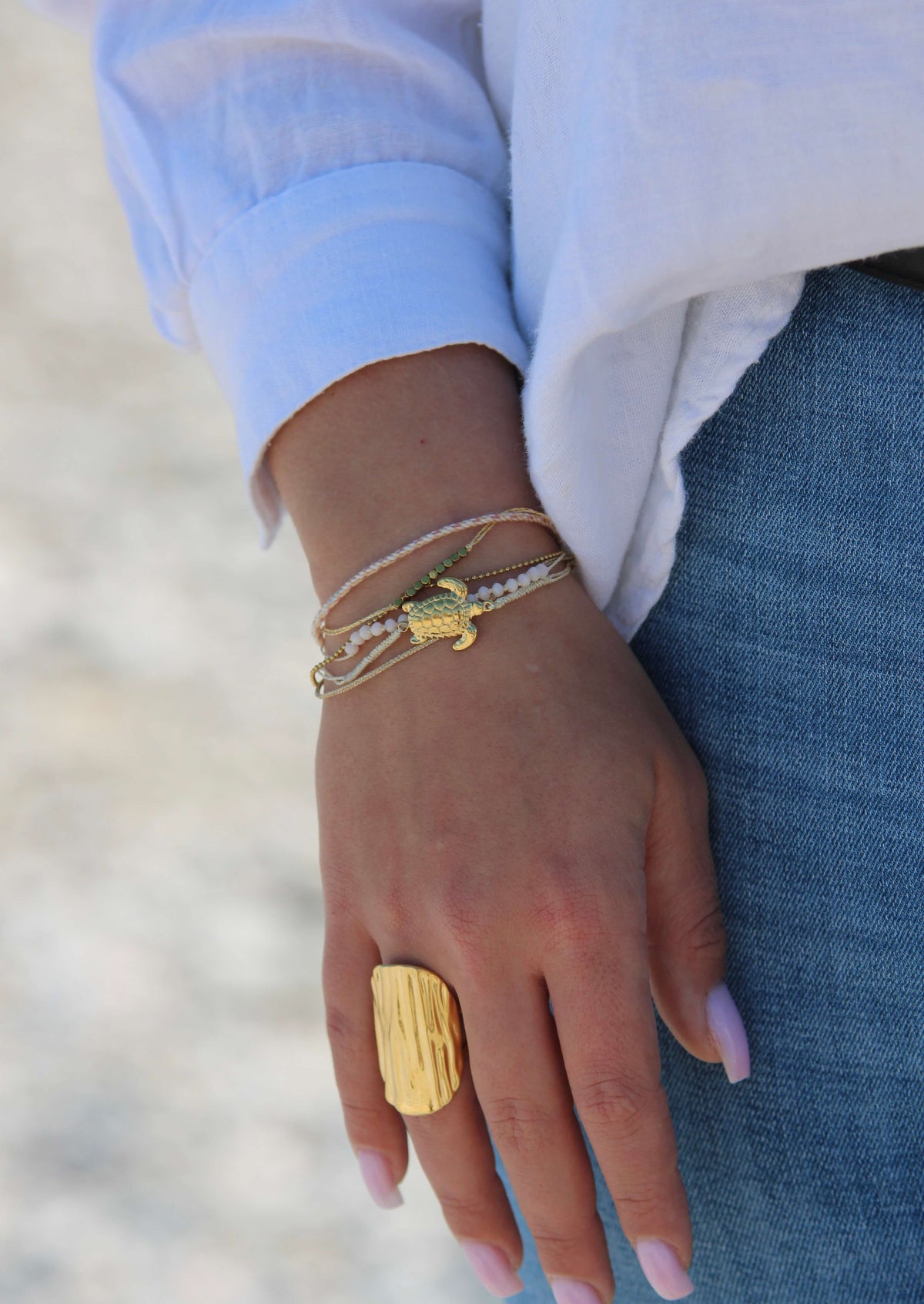 Bracelet Leonie, tortue, tissus beige 