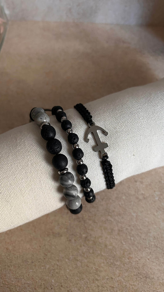 BRACELETS VICTOR - NOIR ET ANCRE 