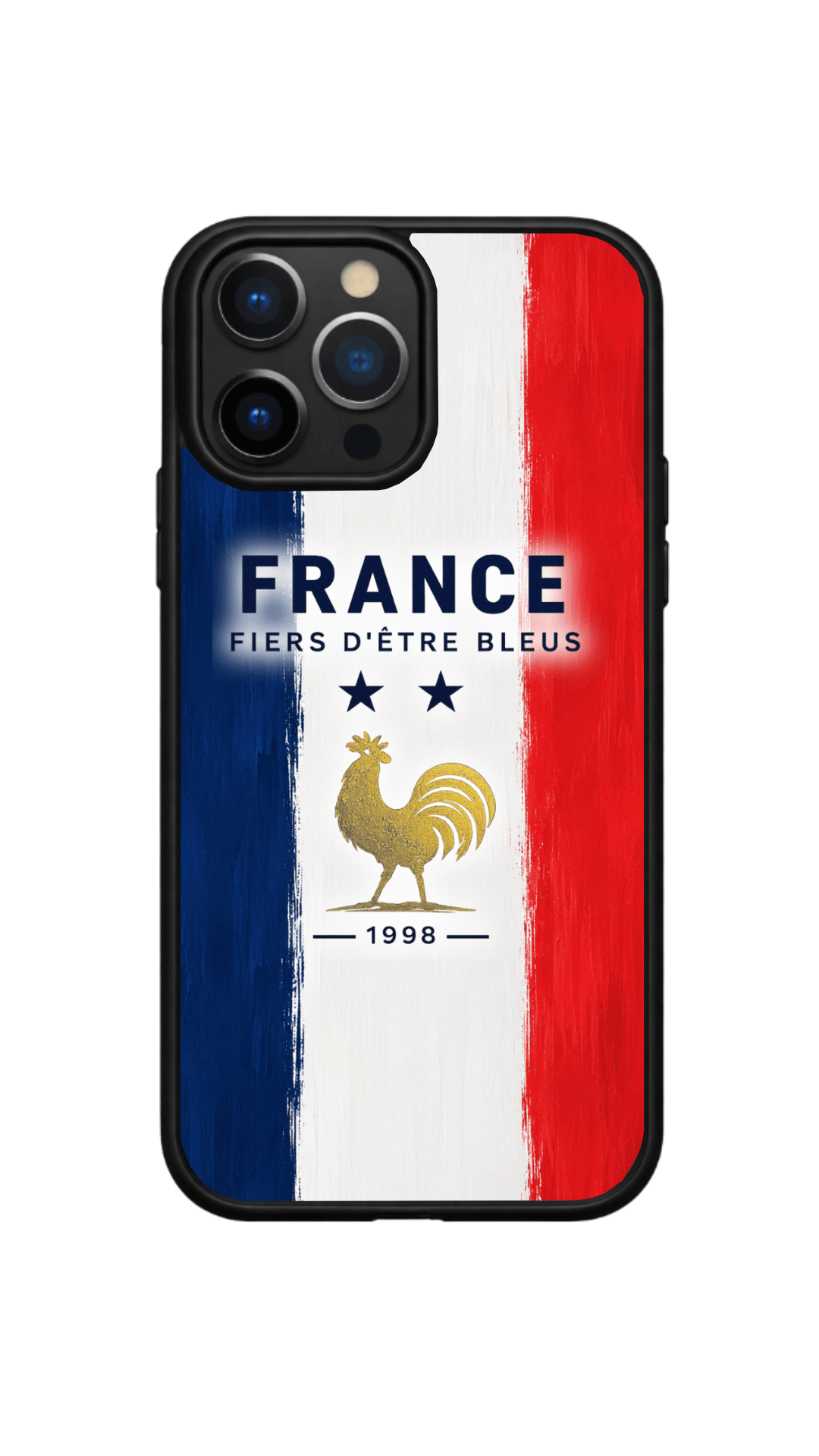 Coque téléphone France OR avec drapeau bleu blanc rouge et coq doré inspirée de l'équipe de France de football