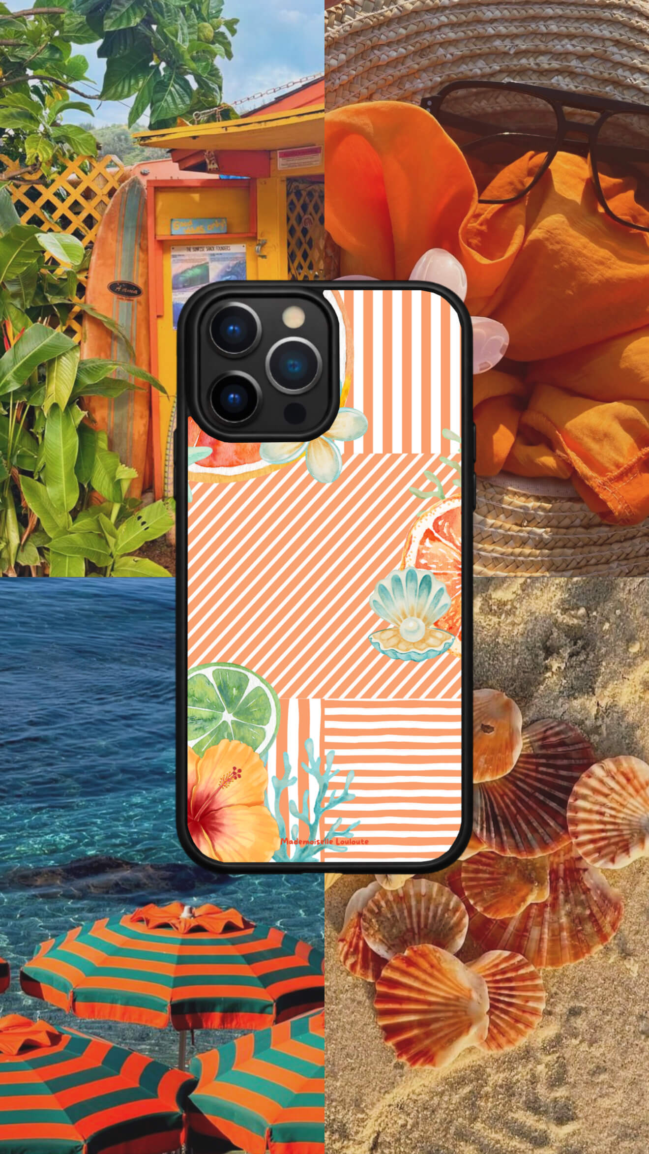 Coque de téléphone Vitamine de la collection Beaux Jours avec agrumes, fleurs et rayures orange aux inspirations estivales.