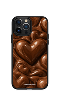 Coque de téléphone Cacao au motif de cœurs bruns en trompe-l’œil, évoquant du chocolat fondu aux reflets brillants.