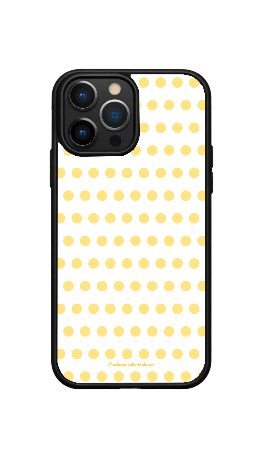 Coque de téléphone Sunny blanche avec motif à pois jaunes, design minimaliste et tendance inspiré du soleil et de l'été.