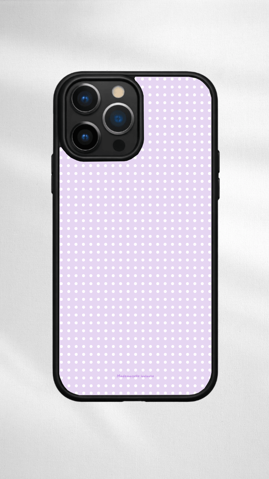Coque fond lila, pois blanc 