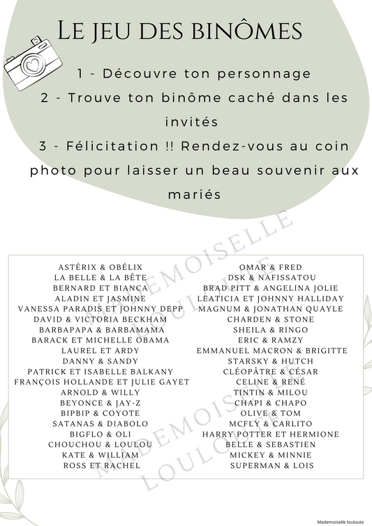 Fichier imprimable - Jeu des binômes (40 binômes) - Mademoiselle Louloute