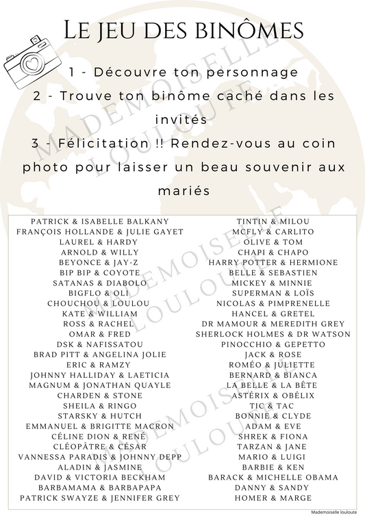 Fichier imprimable - Jeu des binômes (56 binômes) - Mademoiselle Louloute