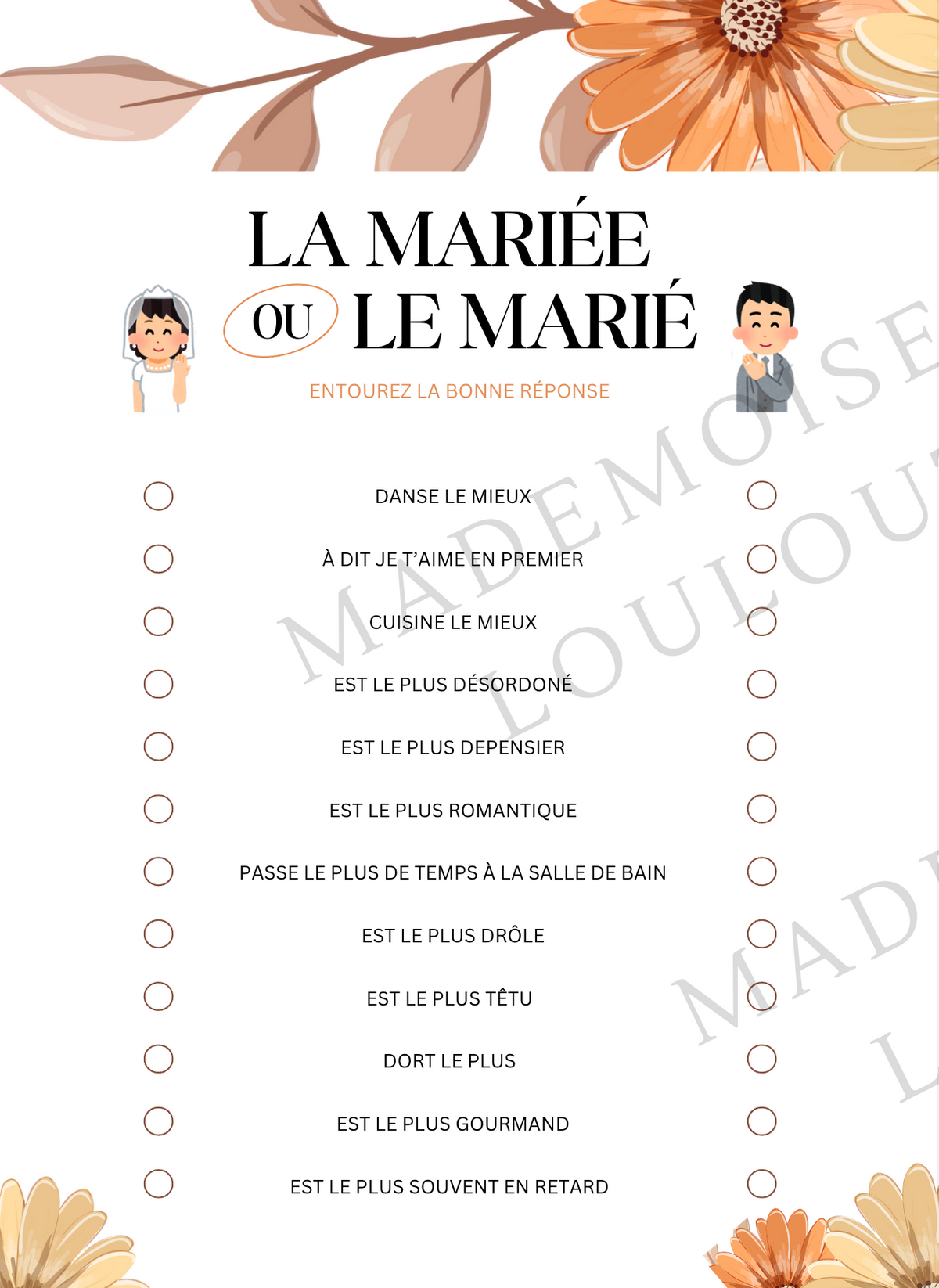 Fichier imprimable mariage - La mariée ou le marié ? - Mademoiselle Louloute