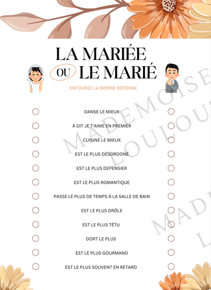 Fichier imprimable mariage - La mariée ou le marié ? - Mademoiselle Louloute