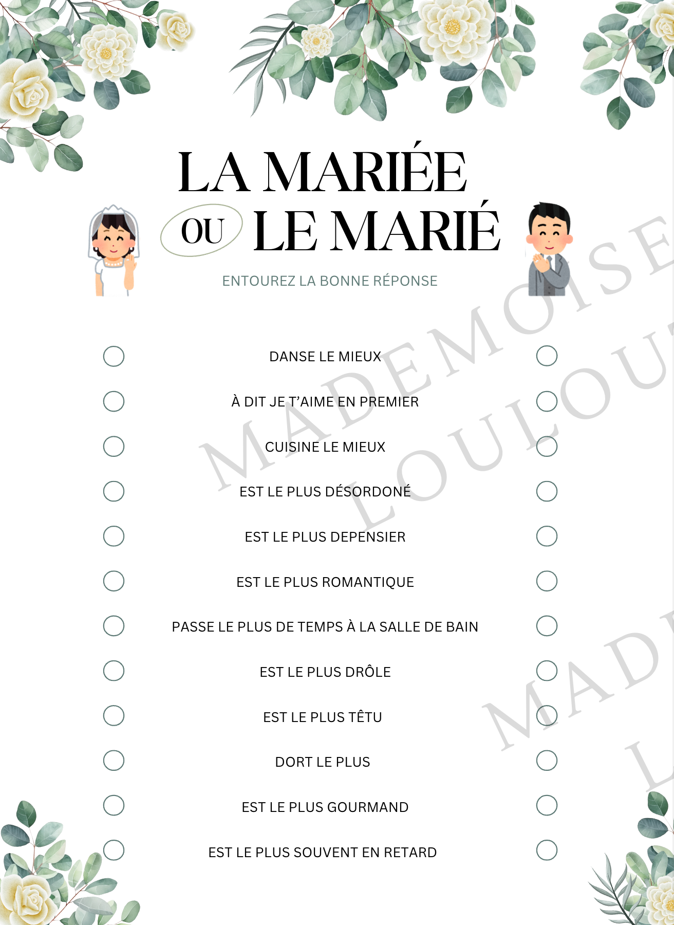 Fichier imprimable mariage - La mariée ou le marié ? - Mademoiselle Louloute