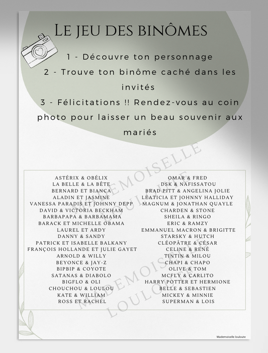 JEU DES BINOMES SAUGE 