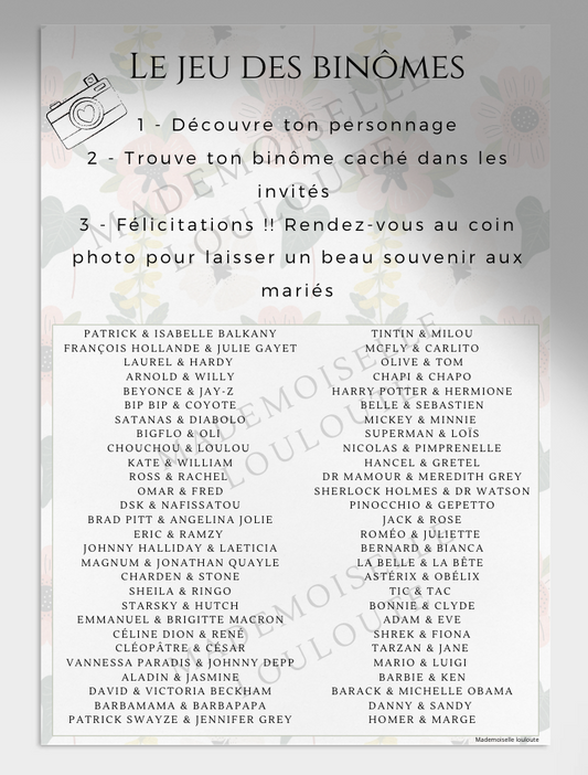 JEU DES BINOMES - FLEURS