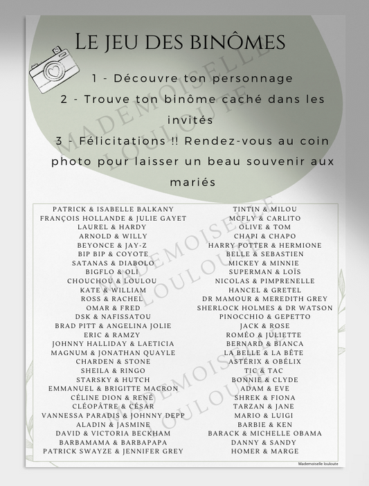 JEU DES BINOMES -SAUGE 