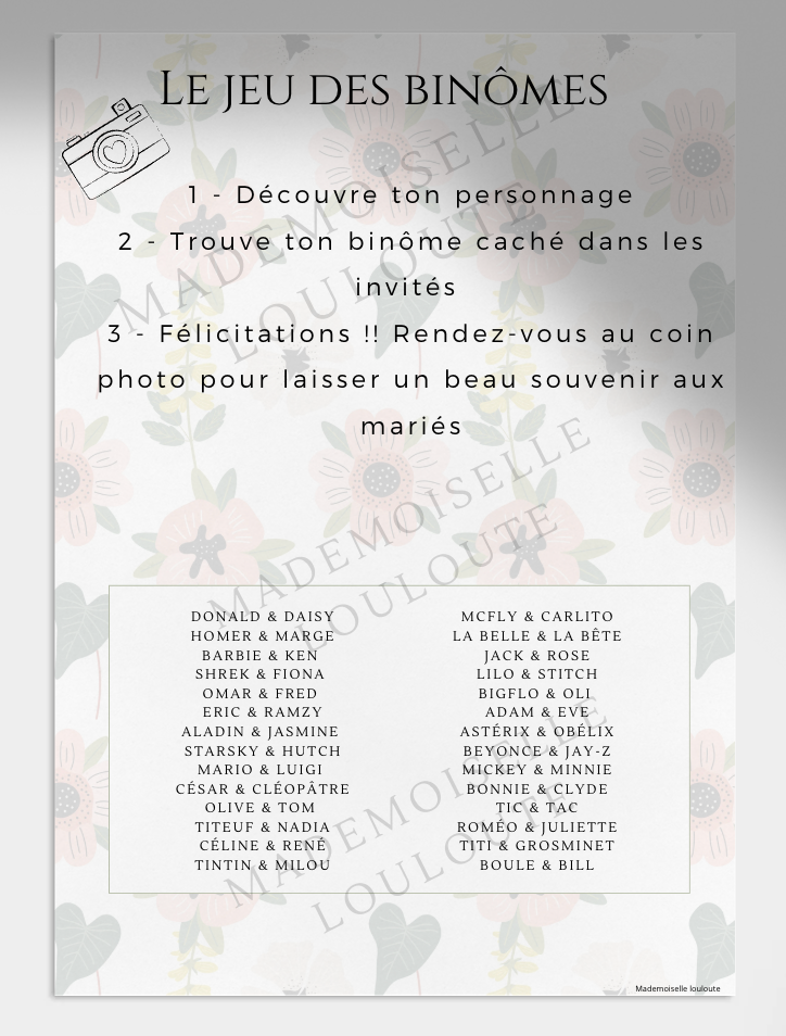 JEU DE BINOMES - FLEURS 