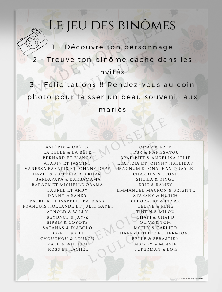 Jeu des binomes - fleurs 