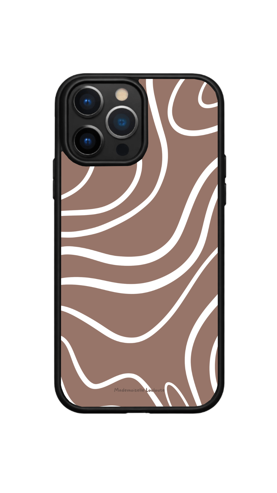 Coque de téléphone Moka marron avec motif de lignes ondulées crème
