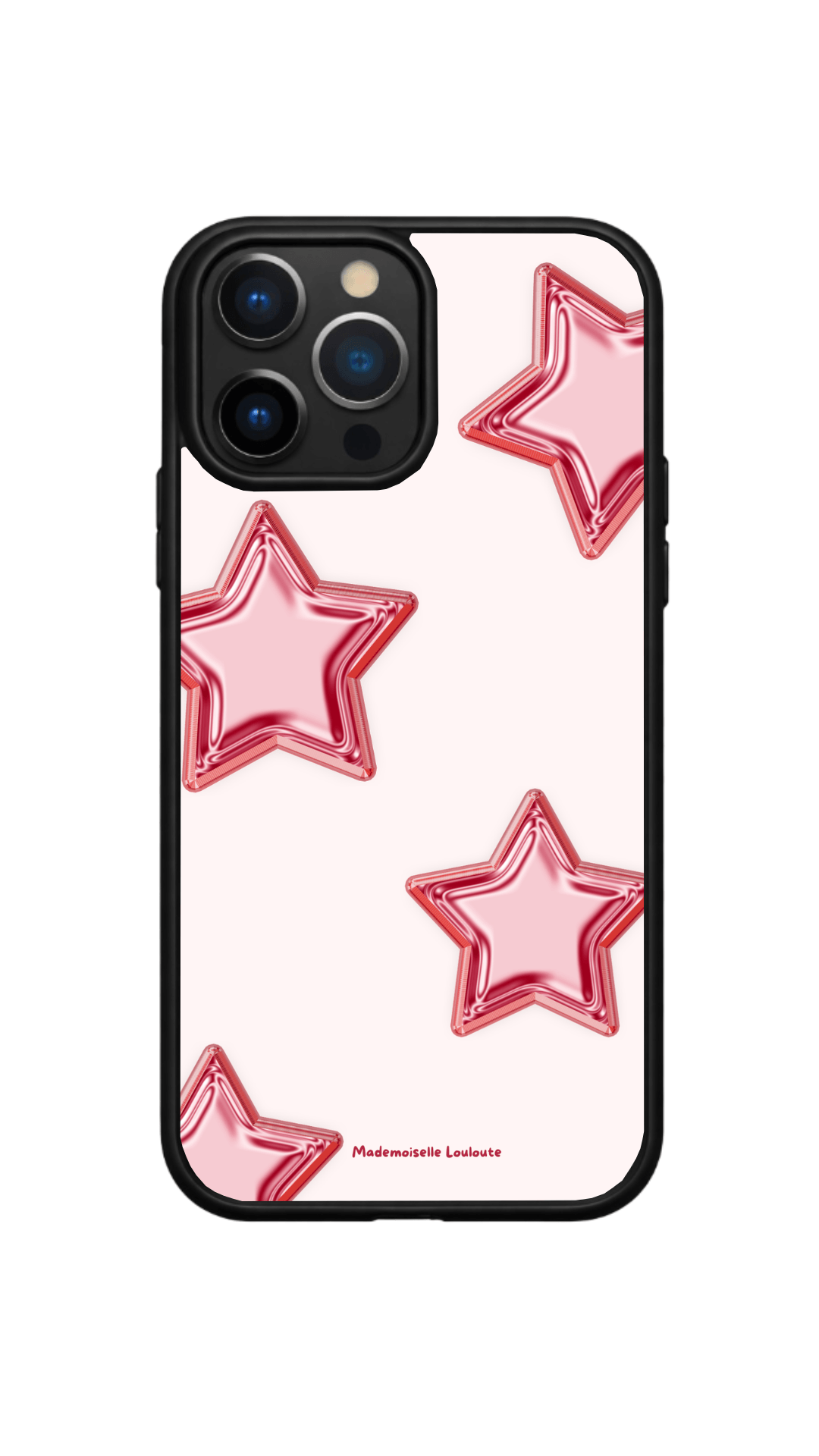 Coque de téléphone Pink Star rose avec étoiles glossy et reflets métallisés