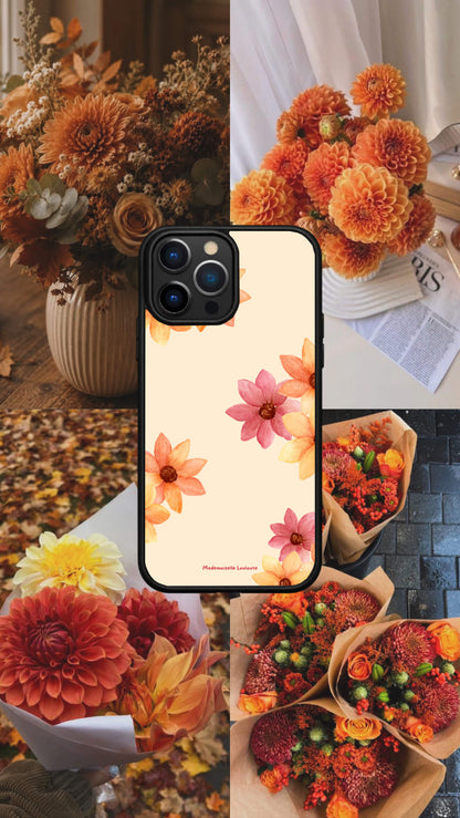 Coque de téléphone Poppy avec fleurs roses, orange et jaunes sur fond crème