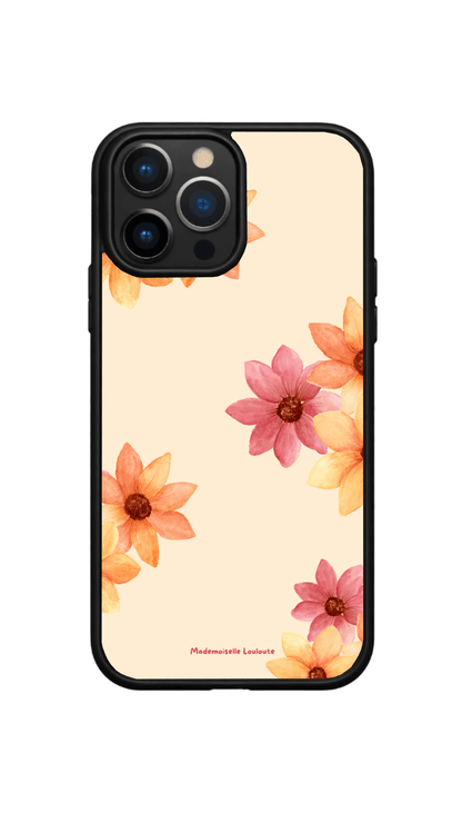 Coque de téléphone Poppy avec fleurs roses, orange et jaunes sur fond crème