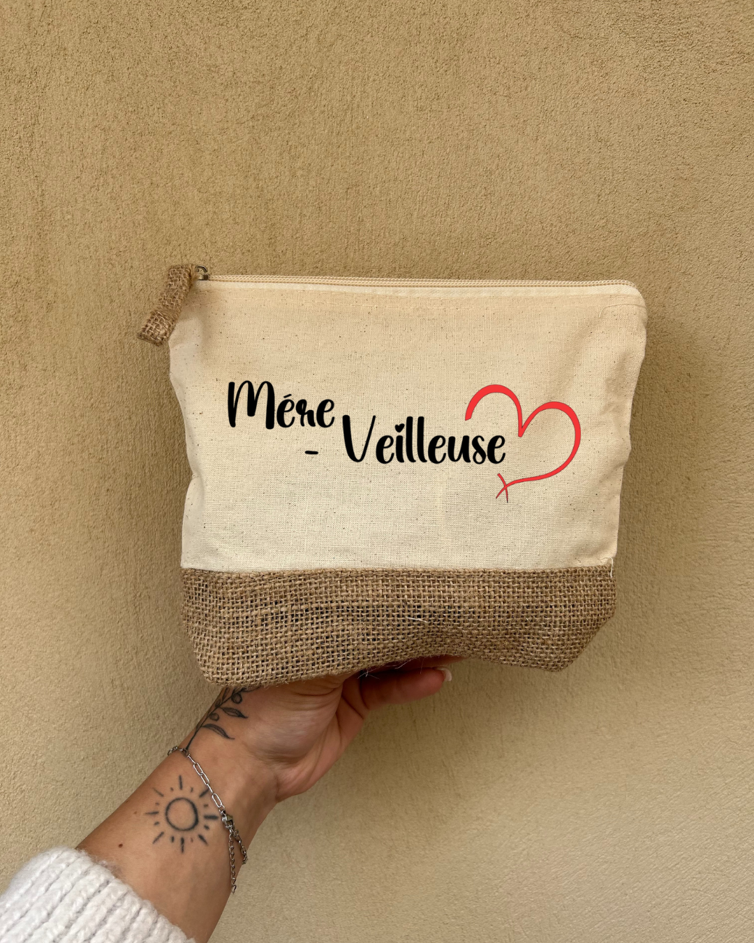 Pochette coton + jute, mère-veilleuse