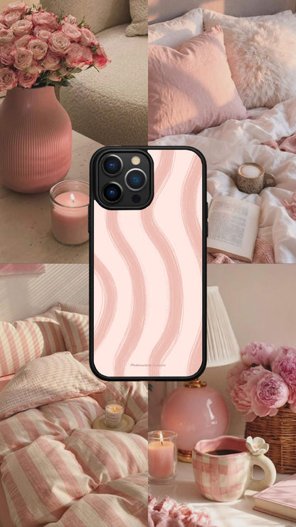 Coque de téléphone Rosy rose poudré avec motif de lignes ondulées
