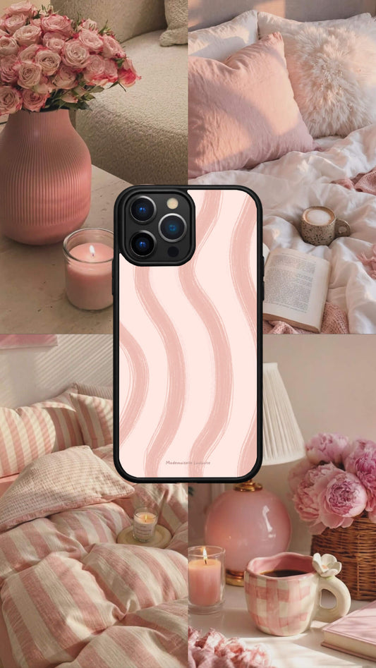 Coque de téléphone Rosy rose poudré avec motif de lignes ondulées
