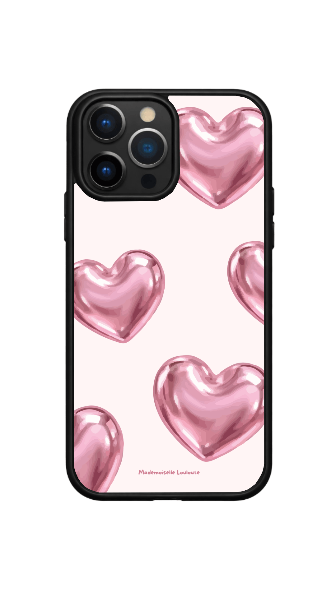 Coque de téléphone Sugar Heart rose avec cœurs glossy sur fond rose poudré