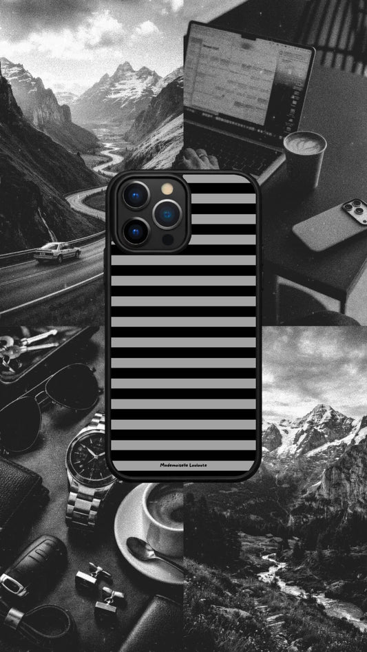 Coque de téléphone Urban avec rayures noires et grises au design minimaliste moderne.