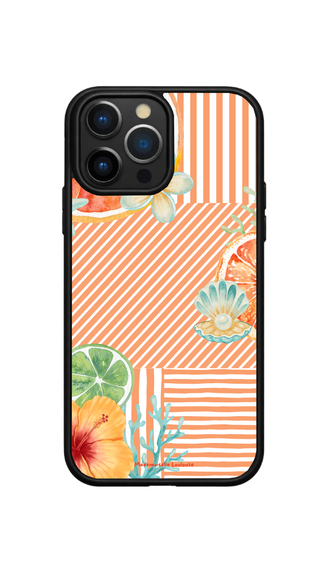 Coque de téléphone Vitamine de la collection Beaux Jours avec agrumes, fleurs et rayures orange aux inspirations estivales.