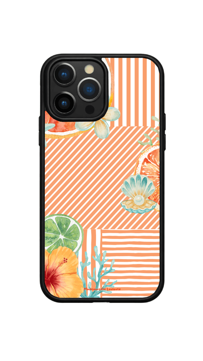 Coque de téléphone Vitamine de la collection Beaux Jours avec agrumes, fleurs et rayures orange aux inspirations estivales.