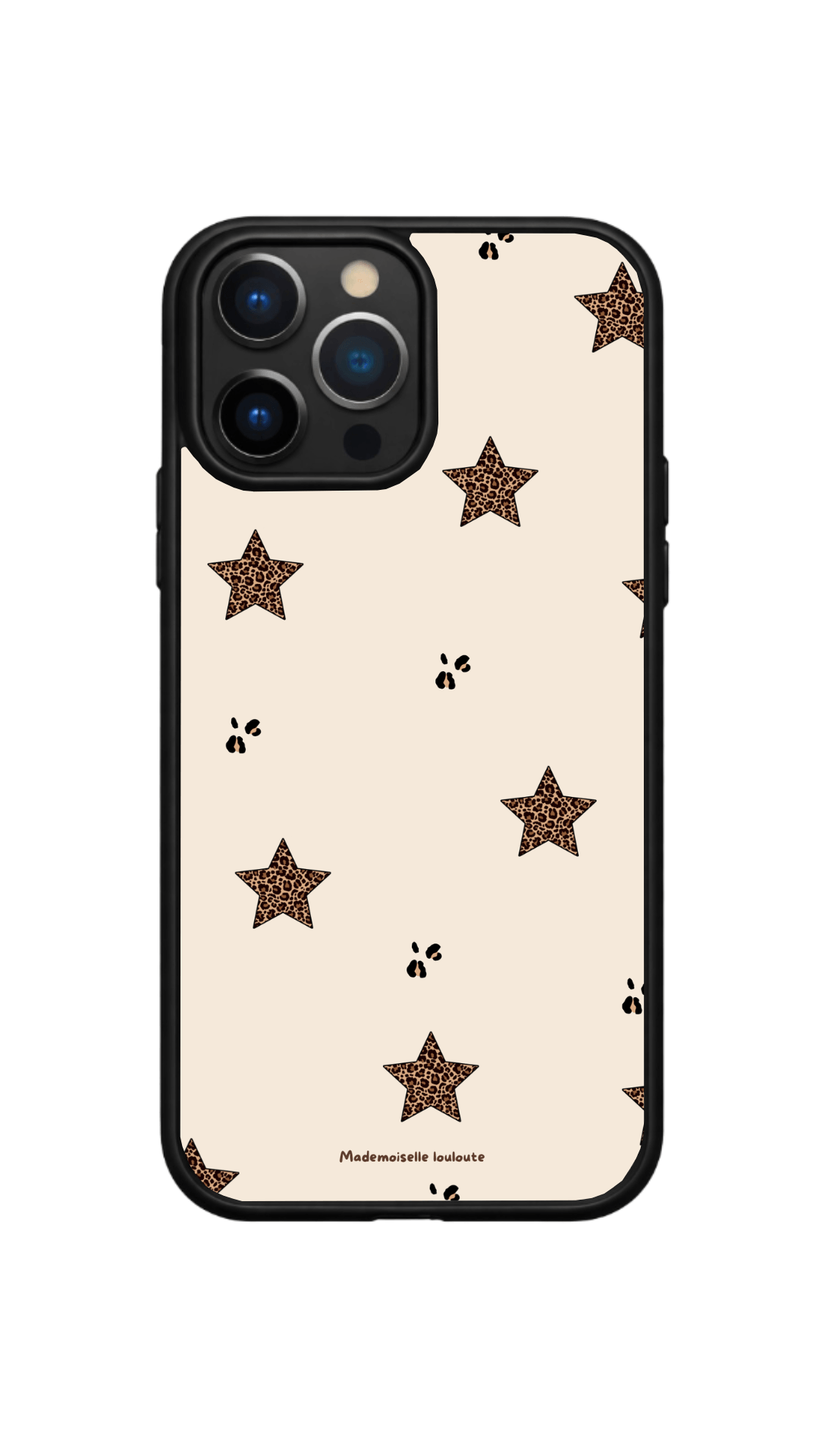 Coque de téléphone Wild Star crème avec étoiles léopard et empreintes noires
