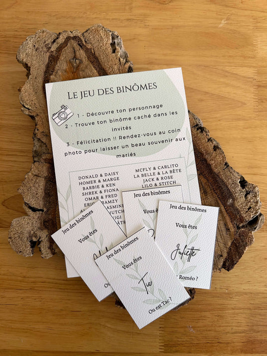 jeu des binômes pour animation mariage originale